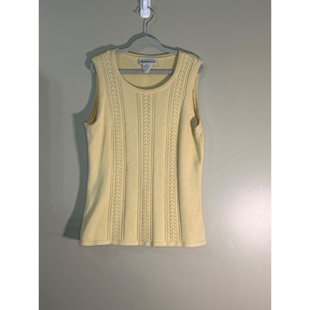 Splend'Or Vintage Yellow Cable Knit Sleeveless Sweater Vest Cotton Size S 4259